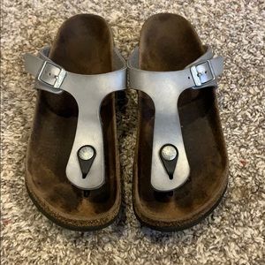 BIRKENSTOCKS, gizeh design, metallic silver
